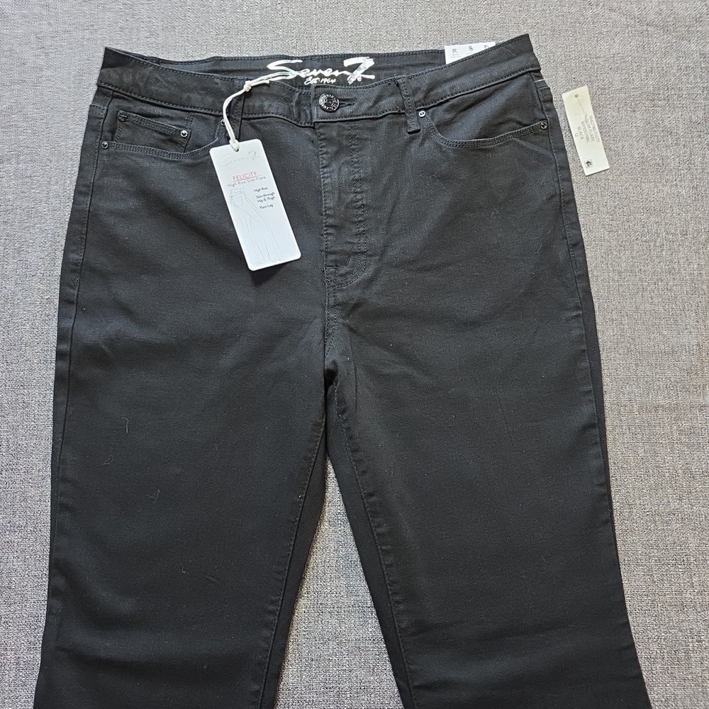 Seven 7 Felicity Jeans Women Black Sz 12 High Rise Slim Flare NWT